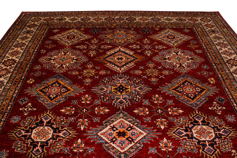 9x12 Red and Ivory Kazak Tribal Rug