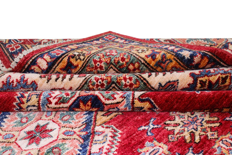 9x12 Red and Ivory Kazak Tribal Rug