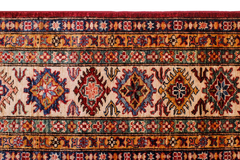 9x12 Red and Ivory Kazak Tribal Rug