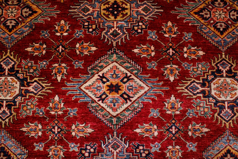 9x12 Red and Ivory Kazak Tribal Rug