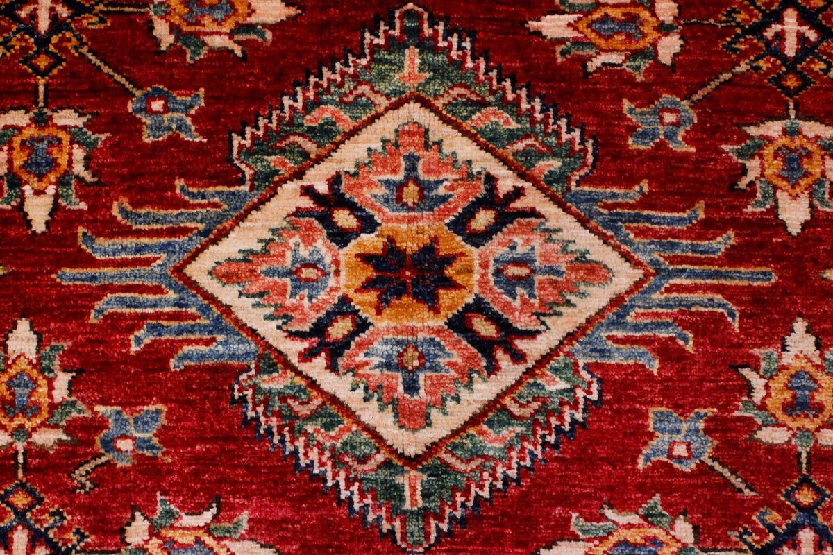 9x12 Red and Ivory Kazak Tribal Rug
