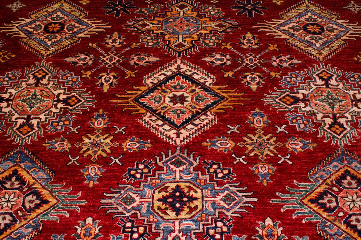9x12 Red and Ivory Kazak Tribal Rug