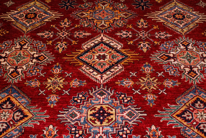 9x12 Red and Ivory Kazak Tribal Rug