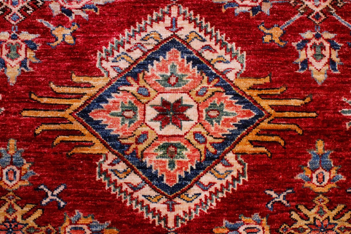 9x12 Red and Ivory Kazak Tribal Rug