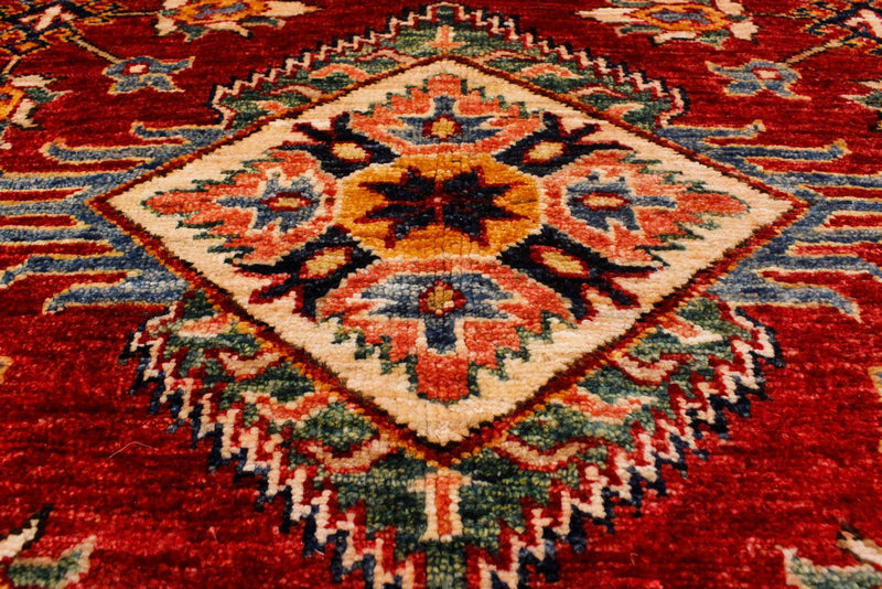 9x12 Red and Ivory Kazak Tribal Rug