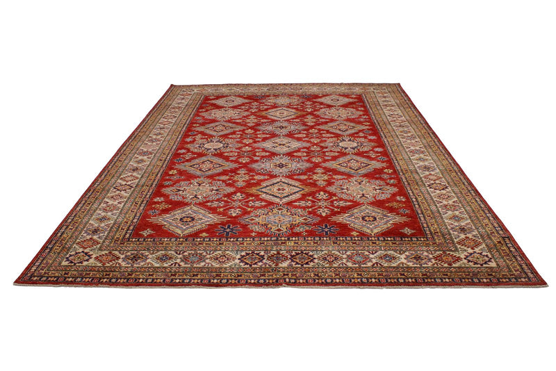 9x12 Red and Ivory Kazak Tribal Rug