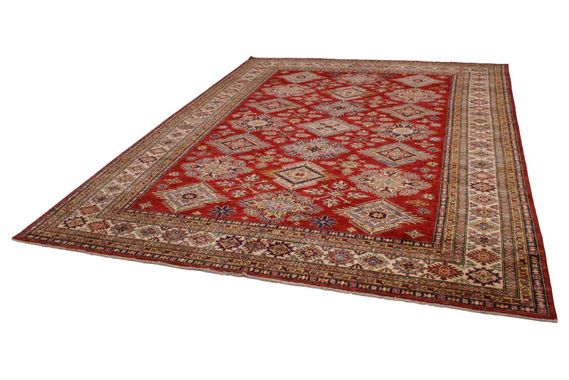 9x12 Red and Ivory Kazak Tribal Rug