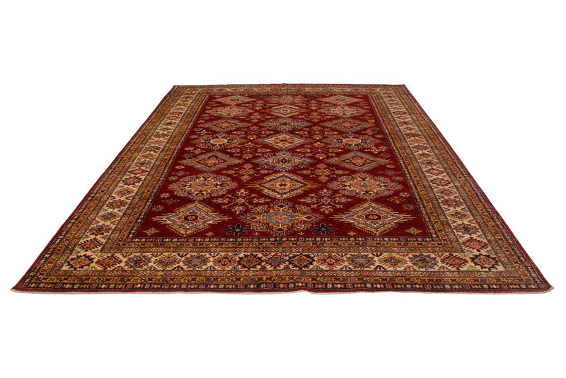 9x12 Red and Ivory Kazak Tribal Rug