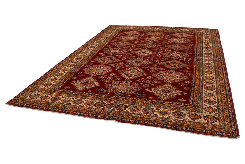 9x12 Red and Ivory Kazak Tribal Rug