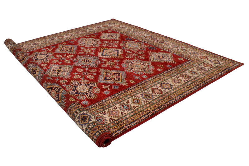 9x12 Red and Ivory Kazak Tribal Rug