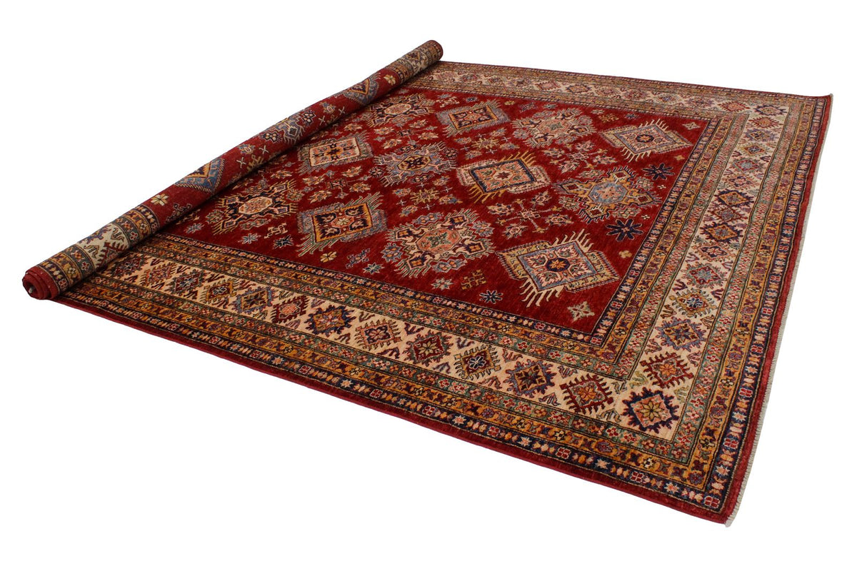 9x12 Red and Ivory Kazak Tribal Rug