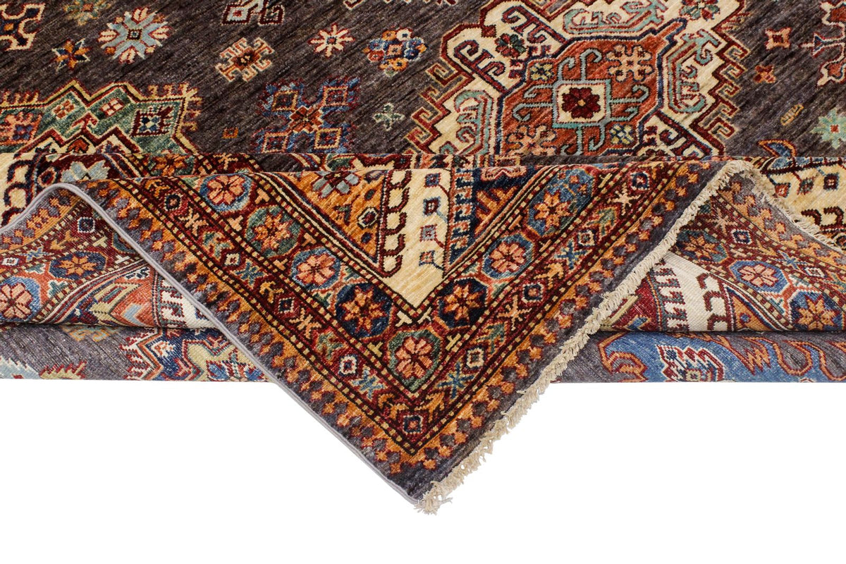 9x13 Gray and Ivory Kazak Tribal Rug