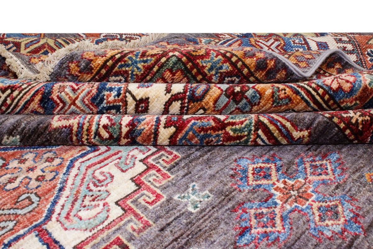 9x13 Gray and Ivory Kazak Tribal Rug
