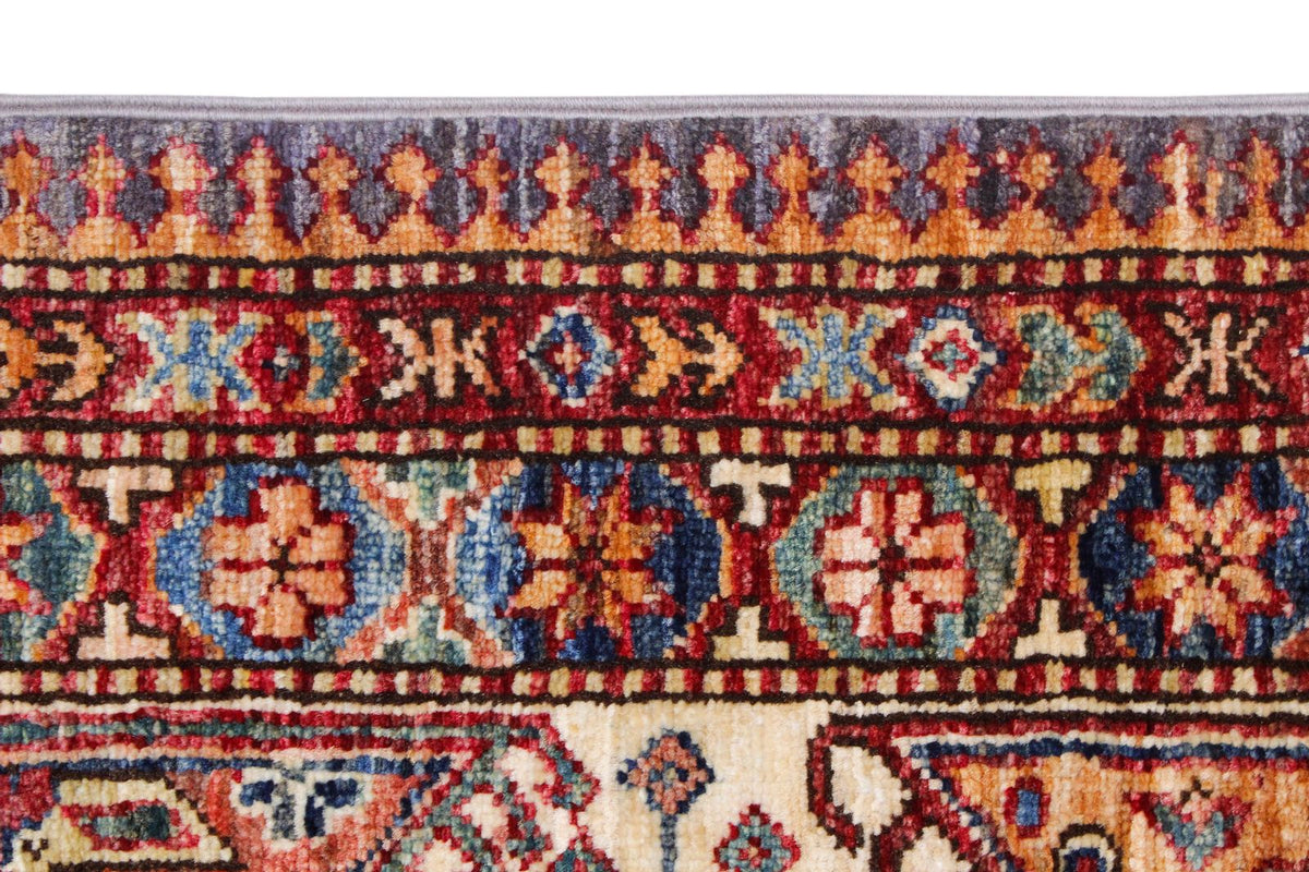9x13 Gray and Ivory Kazak Tribal Rug