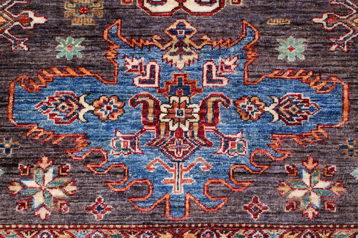 9x13 Gray and Ivory Kazak Tribal Rug