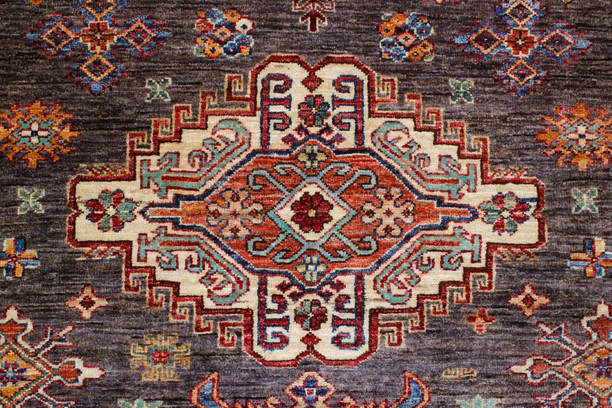 9x13 Gray and Ivory Kazak Tribal Rug