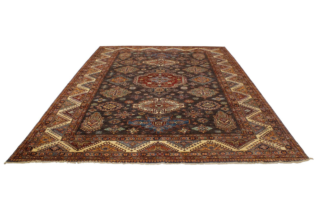 9x13 Gray and Ivory Kazak Tribal Rug