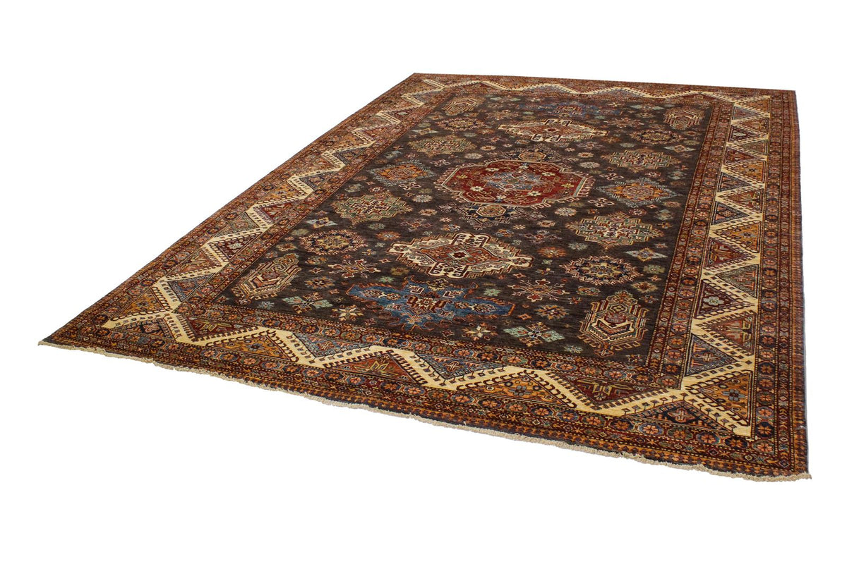 9x13 Gray and Ivory Kazak Tribal Rug