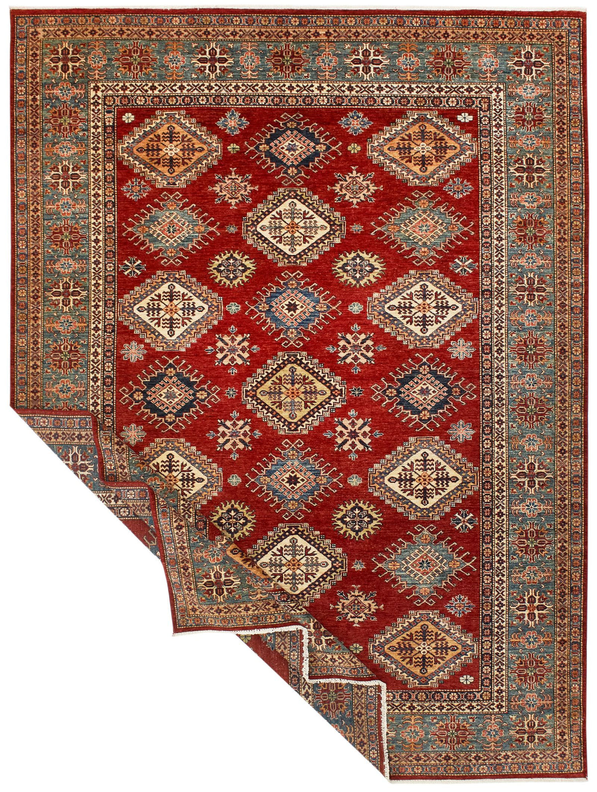 8x12 Red and Green Kazak Tribal Rug