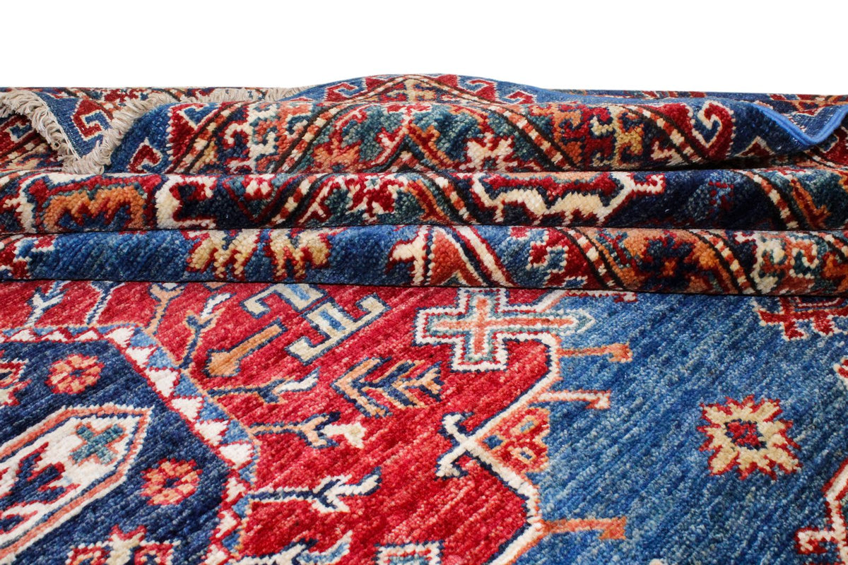 9x13 Light Blue and Navy Kazak Tribal Rug