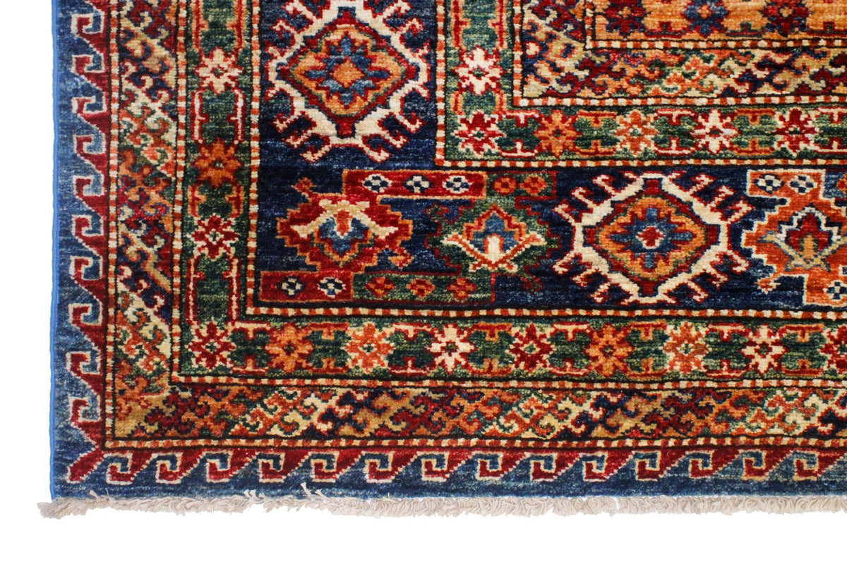 9x13 Light Blue and Navy Kazak Tribal Rug