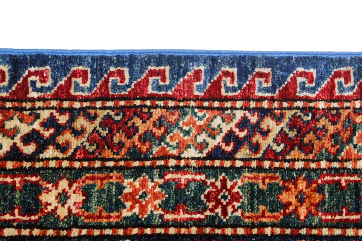 9x13 Light Blue and Navy Kazak Tribal Rug
