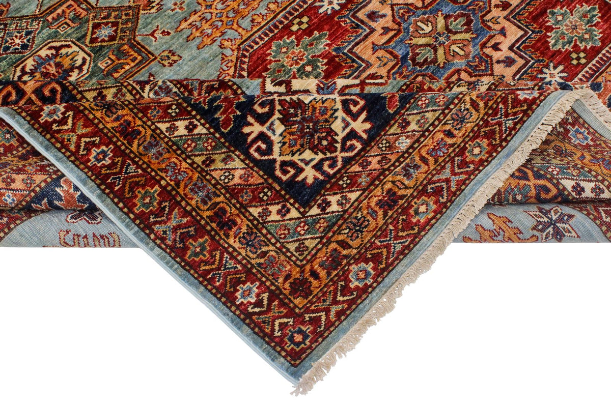 10x14 Light Blue and Navy Kazak Tribal Rug