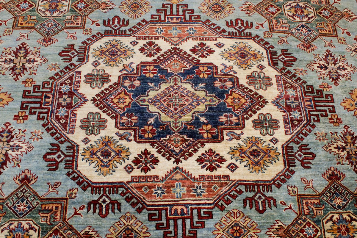10x14 Light Blue and Navy Kazak Tribal Rug