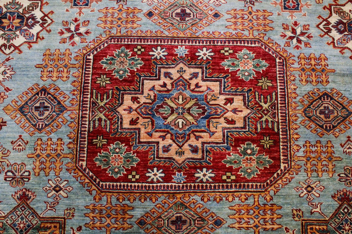 10x14 Light Blue and Navy Kazak Tribal Rug