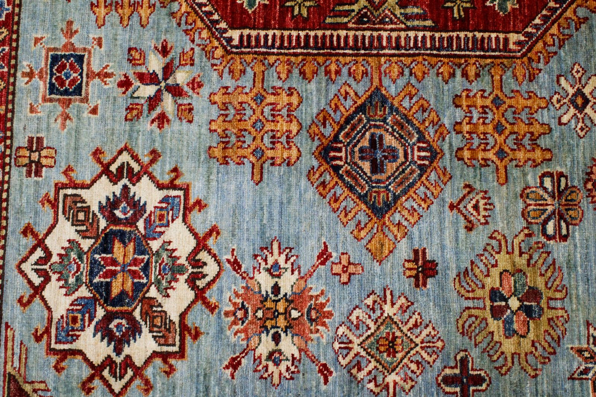 10x14 Light Blue and Navy Kazak Tribal Rug