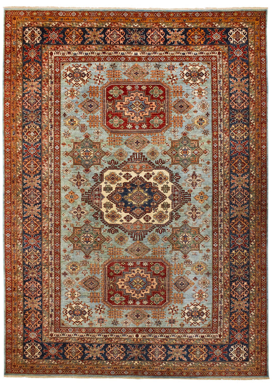 10x14 Light Blue and Navy Kazak Tribal Rug