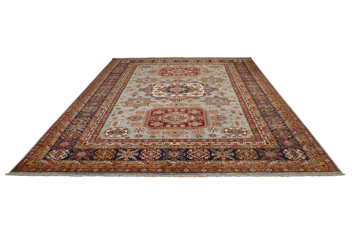 10x14 Light Blue and Navy Kazak Tribal Rug