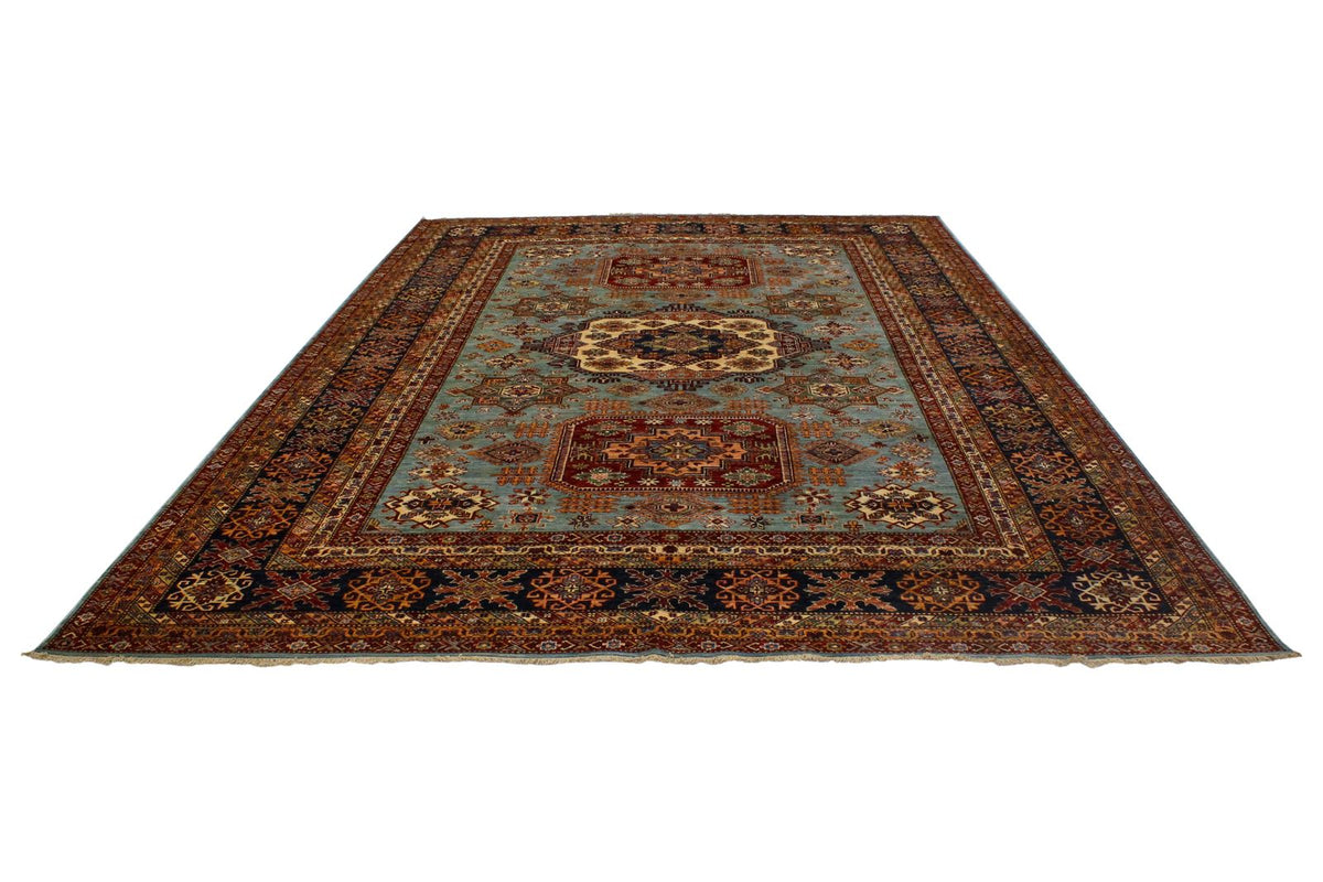 10x14 Light Blue and Navy Kazak Tribal Rug