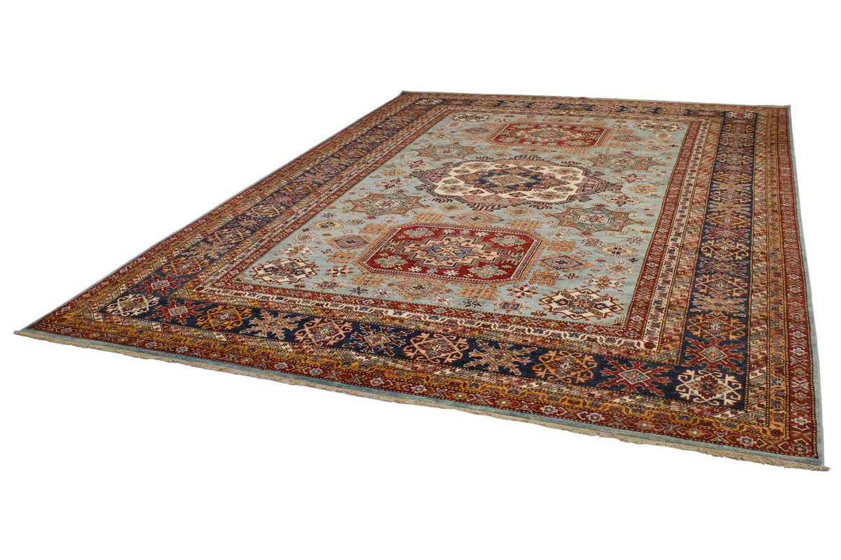 10x14 Light Blue and Navy Kazak Tribal Rug