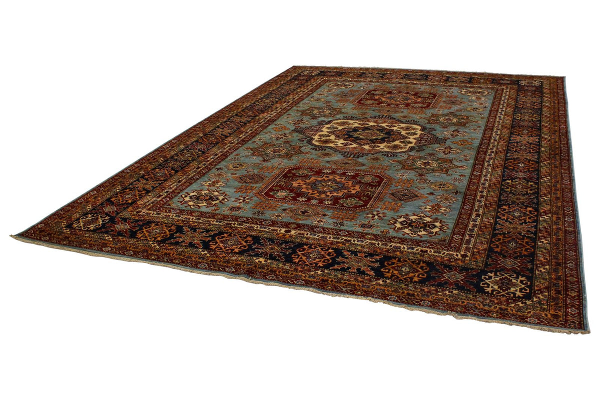 10x14 Light Blue and Navy Kazak Tribal Rug