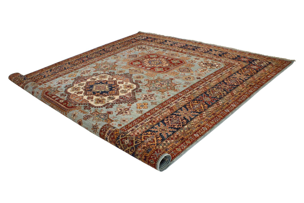 10x14 Light Blue and Navy Kazak Tribal Rug