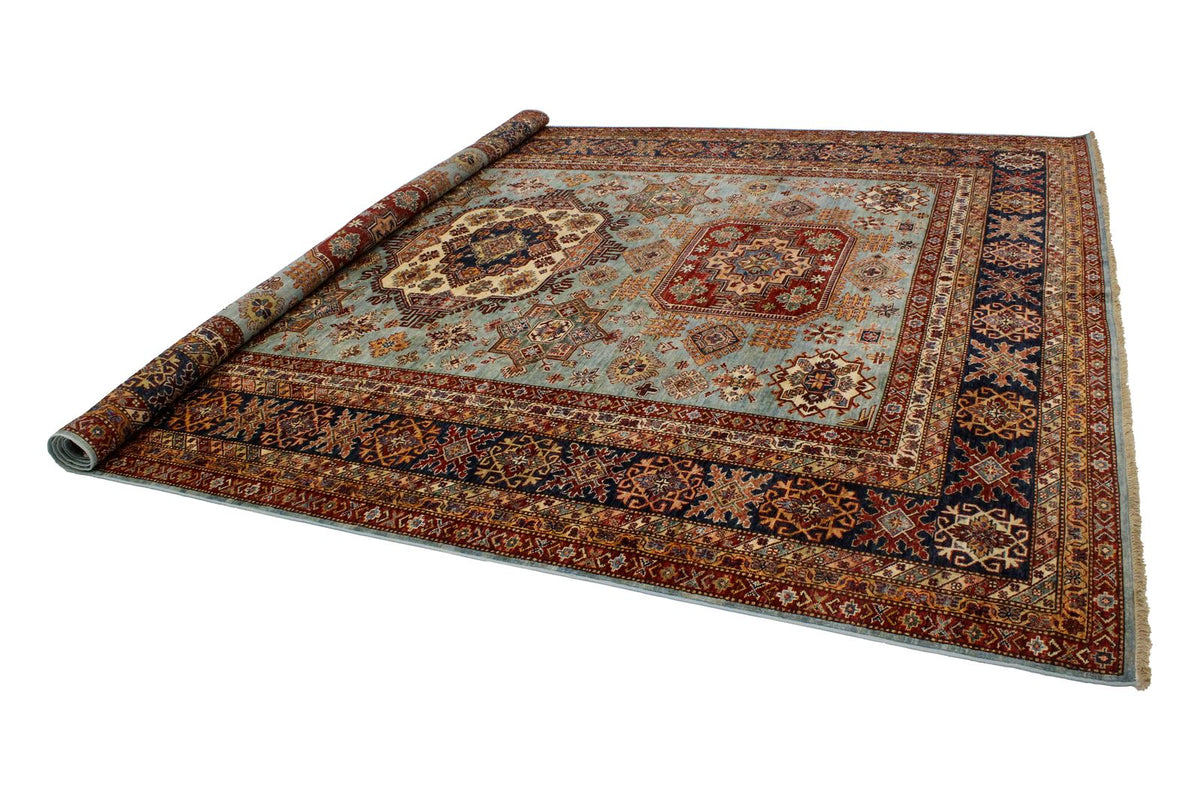 10x14 Light Blue and Navy Kazak Tribal Rug