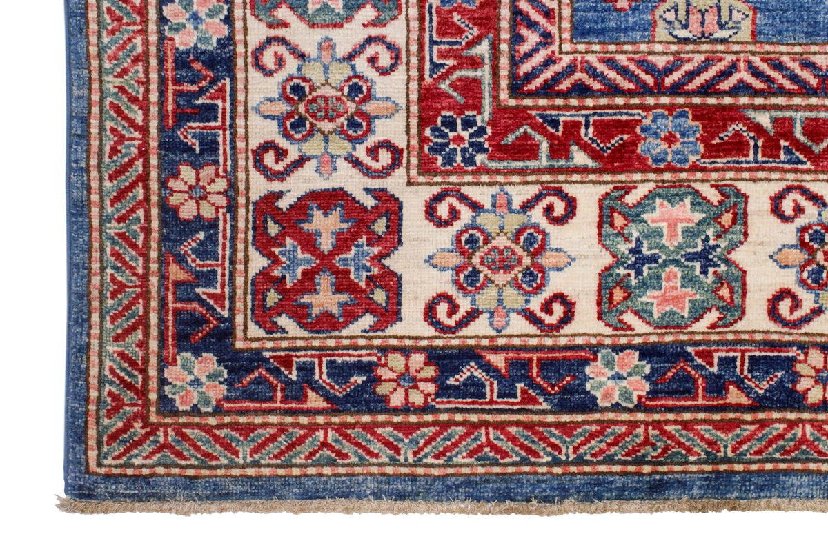 8x10 Blue and Ivory Kazak Tribal Rug
