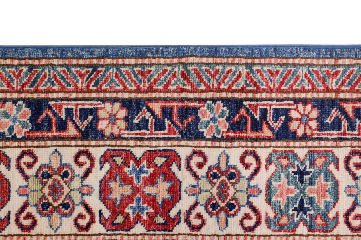 8x10 Blue and Ivory Kazak Tribal Rug