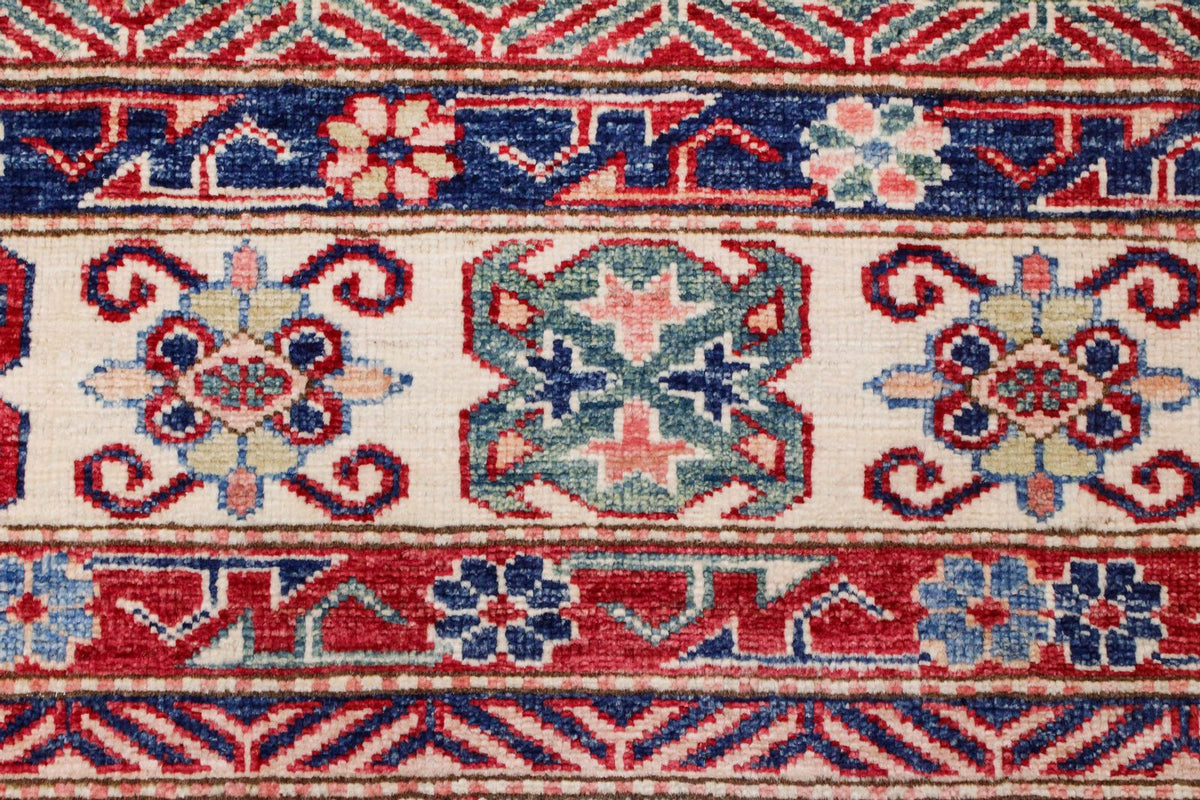 8x10 Blue and Ivory Kazak Tribal Rug