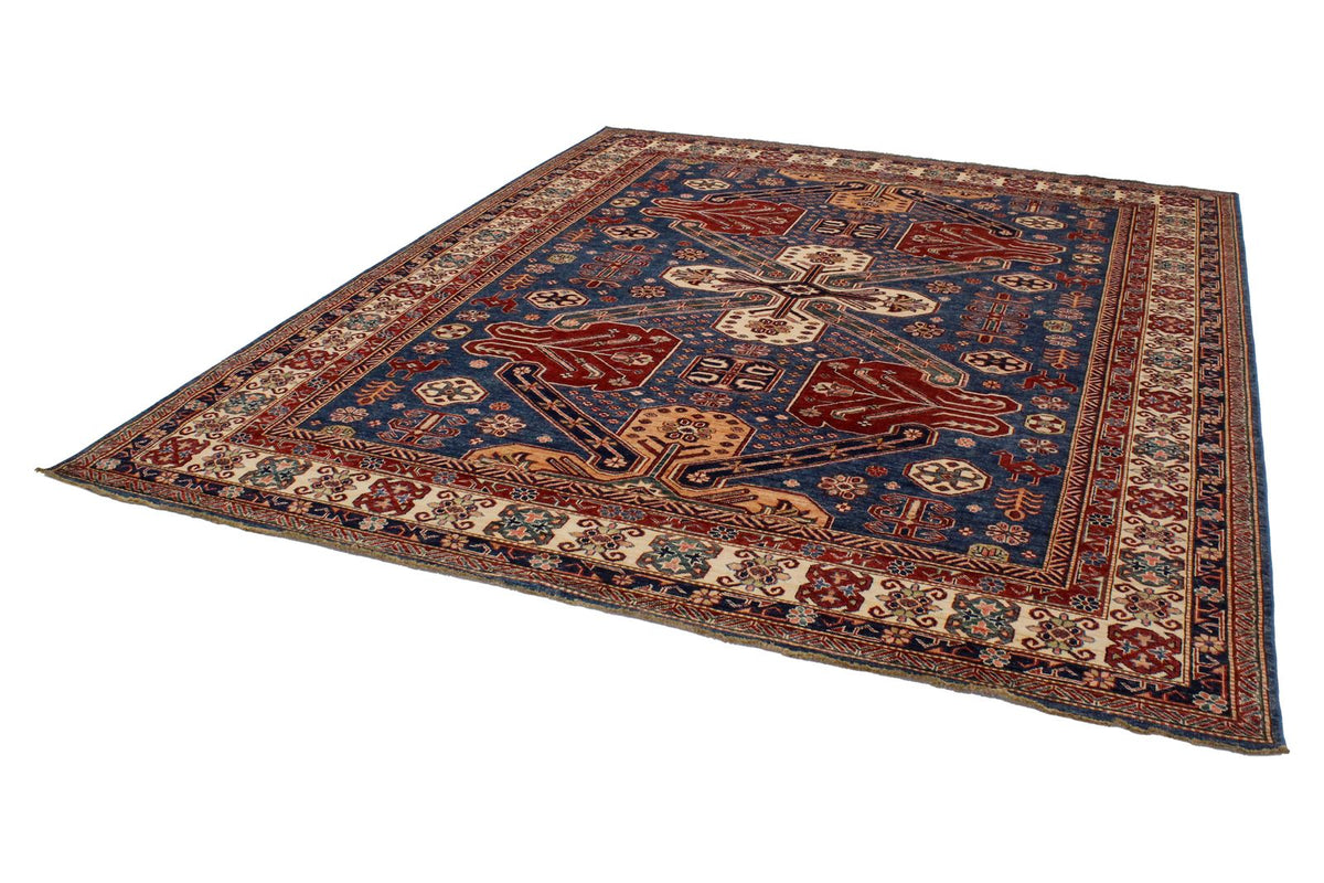 8x10 Blue and Ivory Kazak Tribal Rug