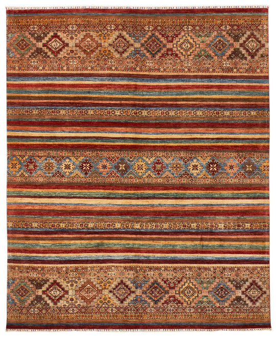 8x10 Multicolor and Red Tribal Rug