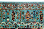 8x10 Turquoise and Multicolor Turkish Tribal Rug