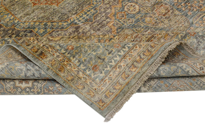 7x10 Blue and Beige Turkish Tribal Rug