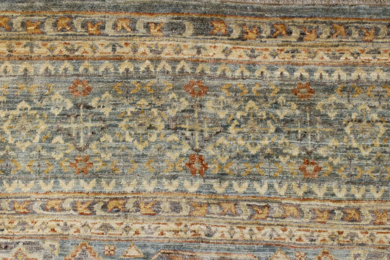 7x10 Blue and Beige Turkish Tribal Rug