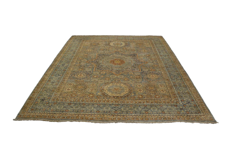 7x10 Blue and Beige Turkish Tribal Rug