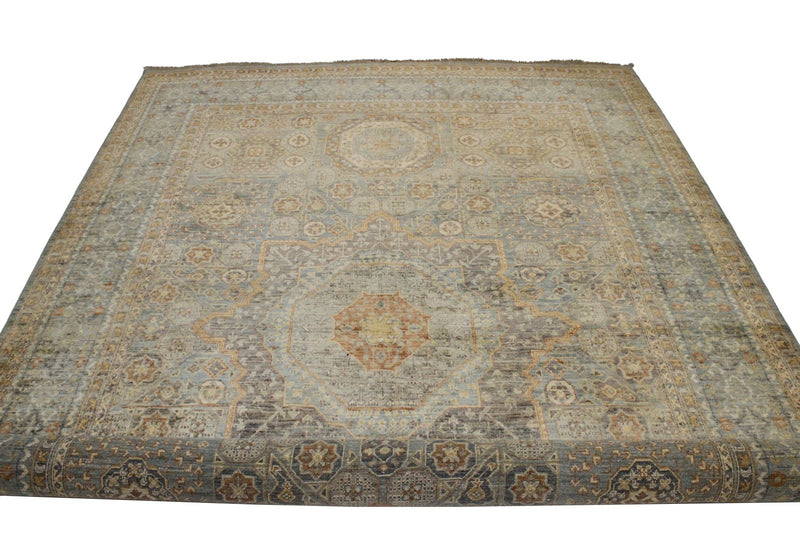 7x10 Blue and Beige Turkish Tribal Rug