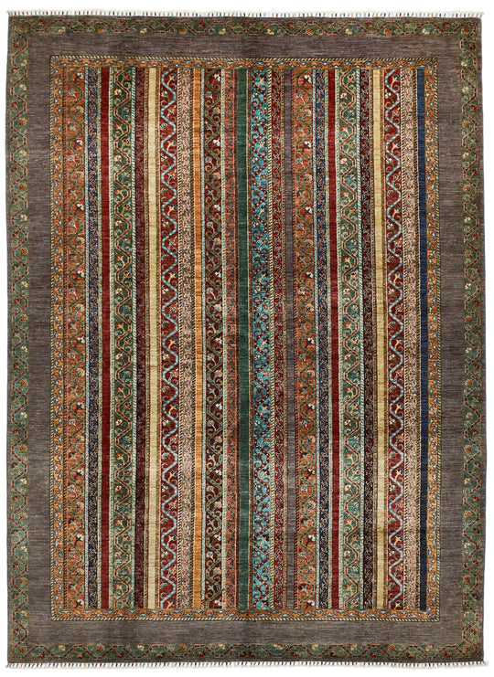 7x10 Multicolor and Gray Turkish Tribal Rug
