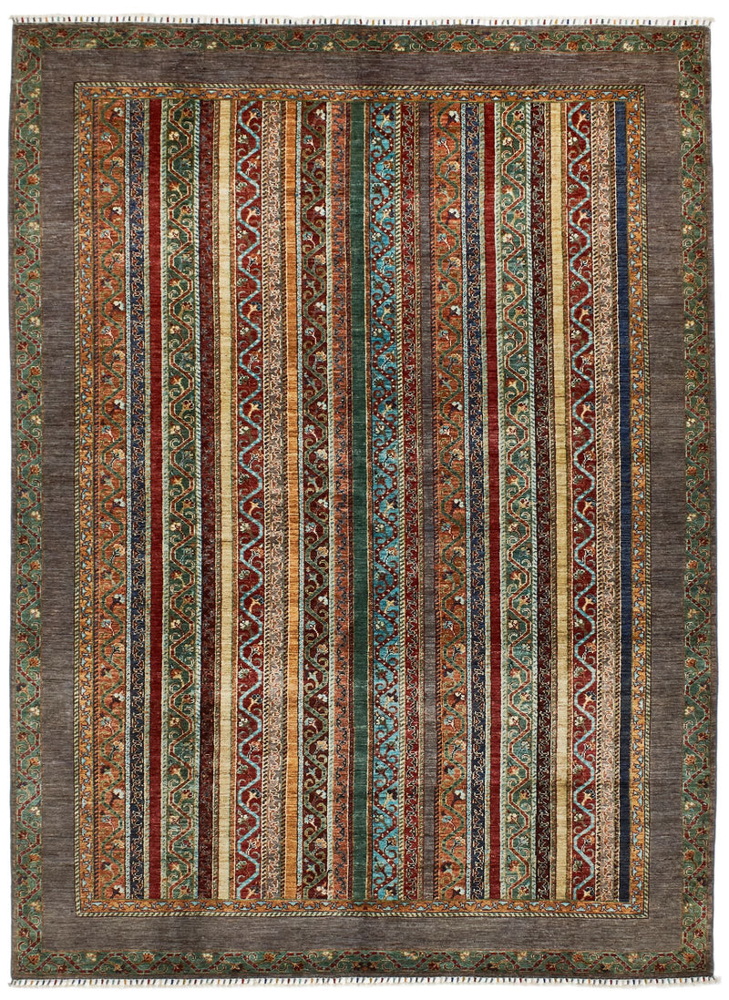 7x10 Multicolor and Gray Turkish Tribal Rug