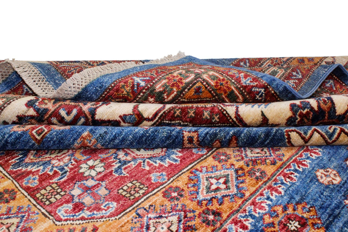 9x12 Light Blue and Ivory Kazak Tribal Rug